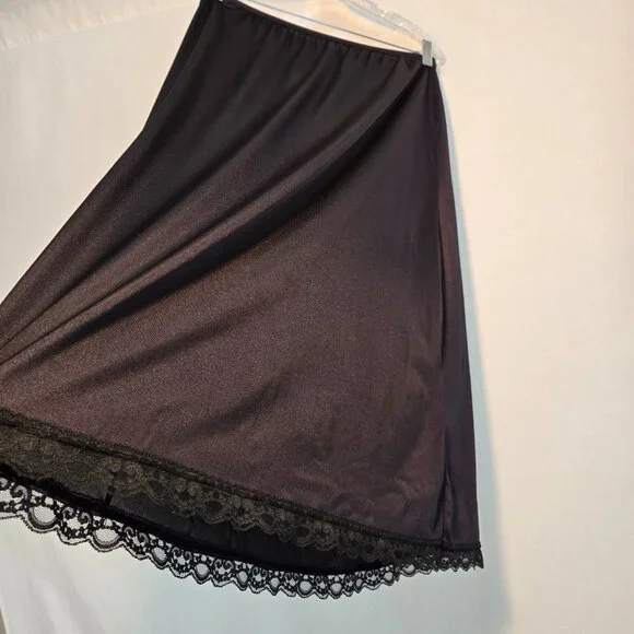 USA Vintage DEENA Fairy Girly BOHO Semi-Sheer Black Silky Half Slip Skirt Size L - Picture 5 of 16